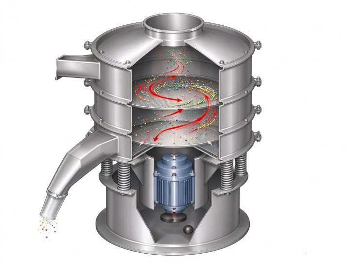 Working Principle Diagram of Industrial Metal Powder Rotary Vibrating Sieve